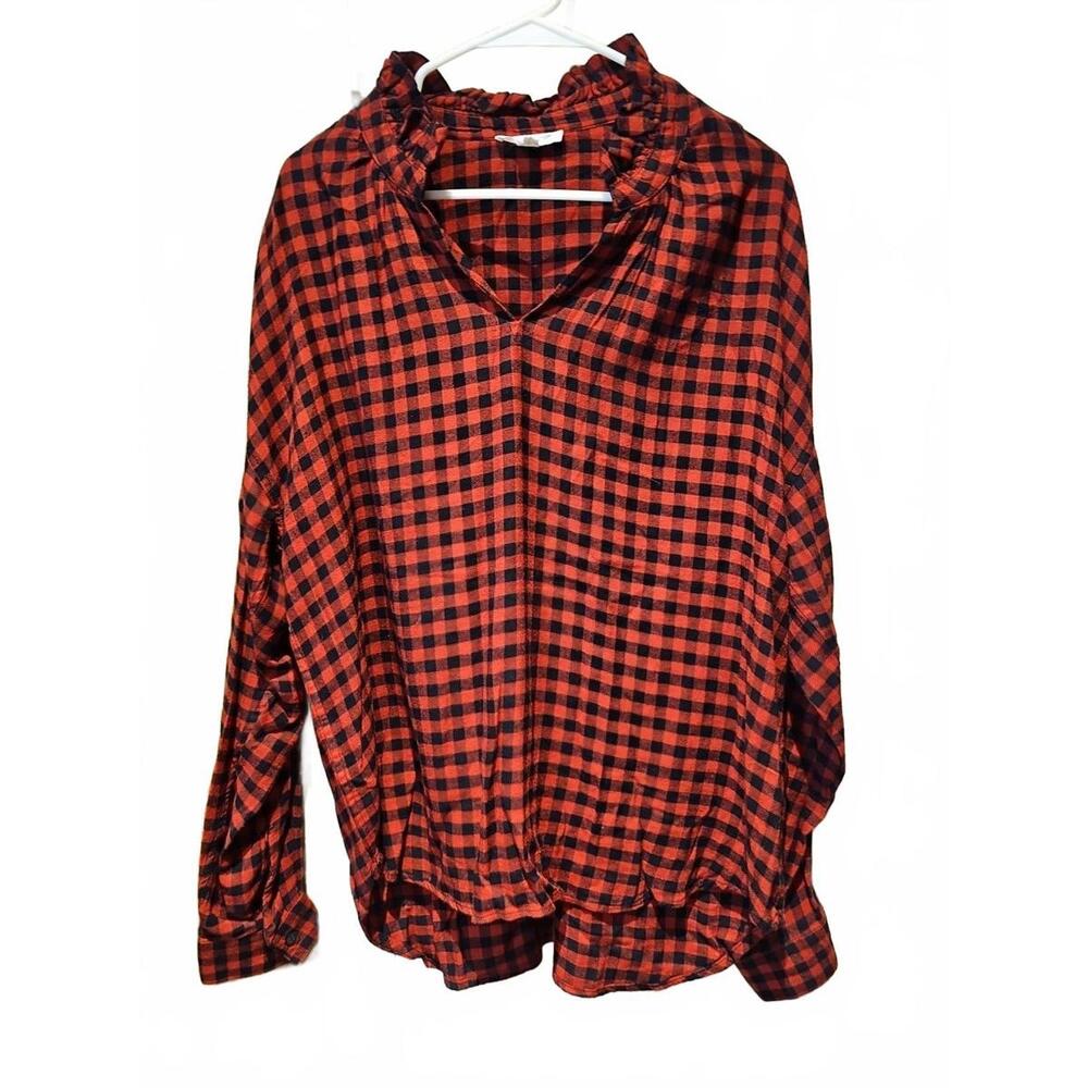 Beach Lunch Lounge Bee Plaid What Now (Red Black) Top Shirt Size Large